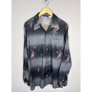 Vintage Mr Longfellow Townline Disco Shirt XL Tall Black Abstract 70s Groovy